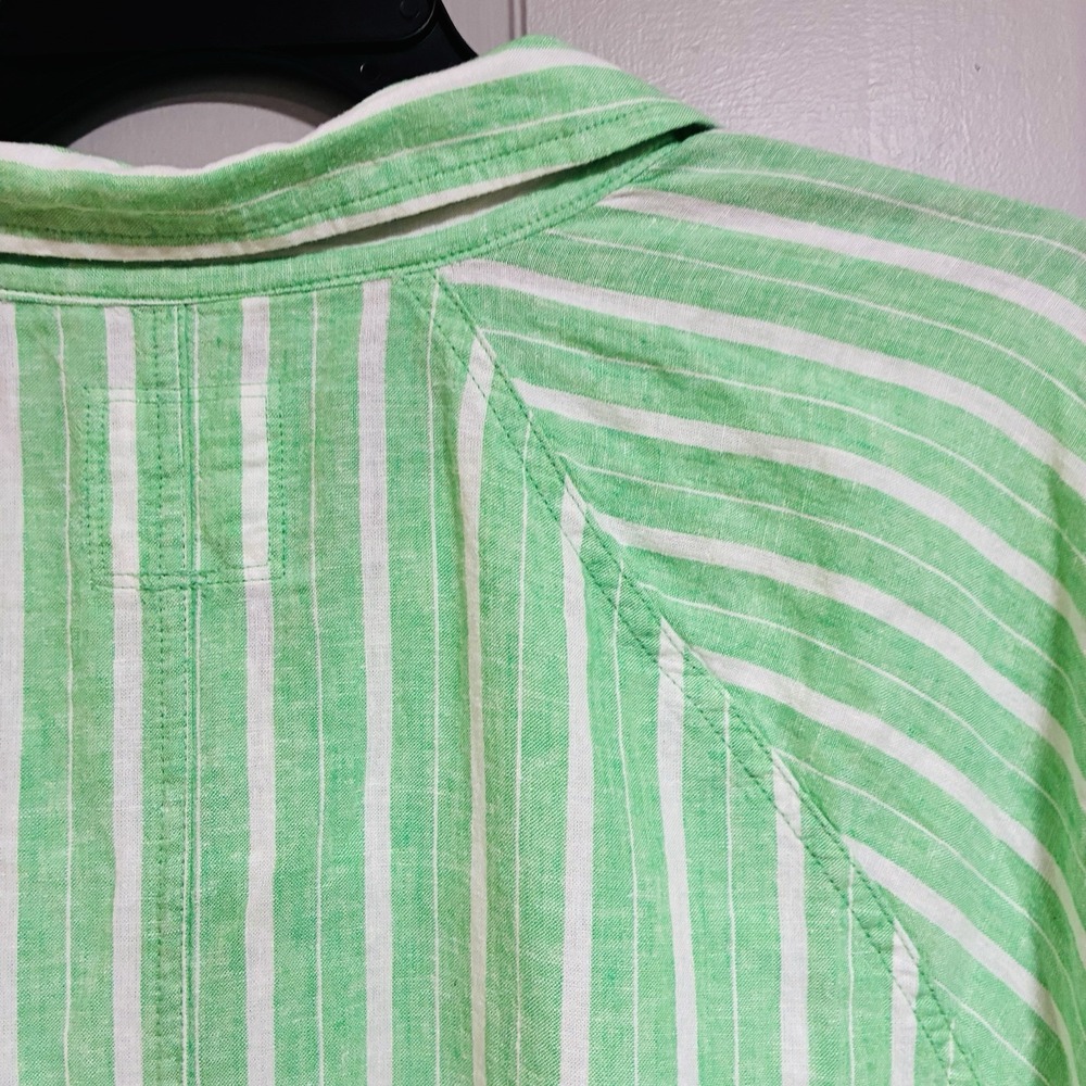 Aerie Pool-To-Party Women Shirt Size XL Linen Blend Green Stripe Oversized - Picture 9 of 13